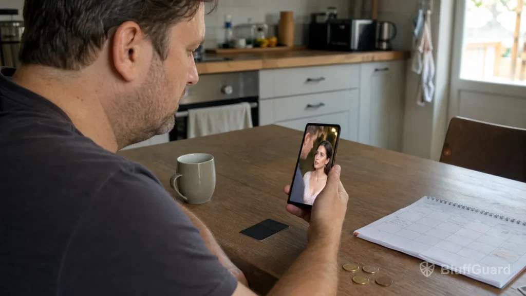 Man comparing short drama costs with a notebook and coins