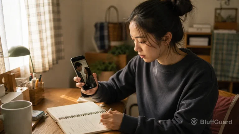 Woman searching for a short drama by a remembered plot