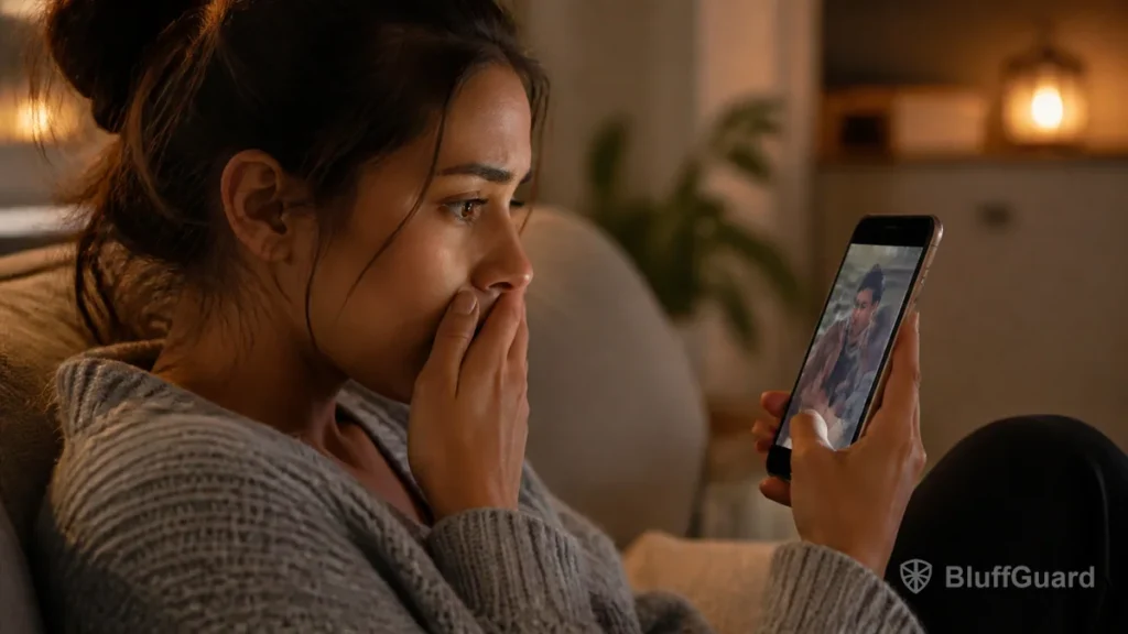 Viewer reacting to a short drama cliffhanger on her phone