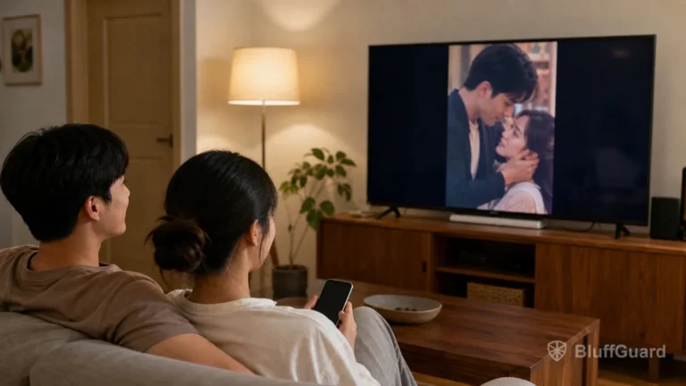 Couple casting a short drama from a phone to a television