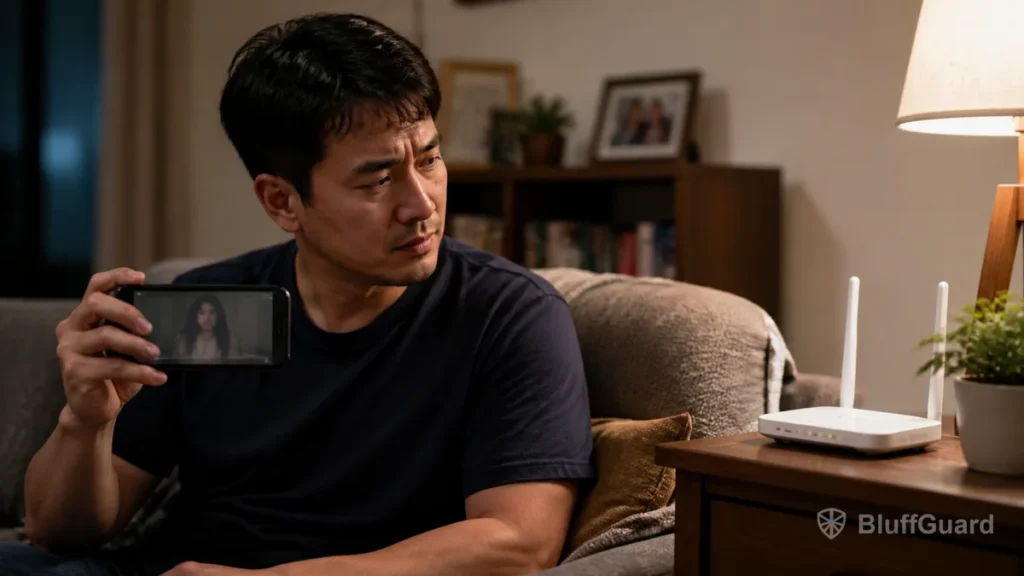 Man troubleshooting short drama playback at home